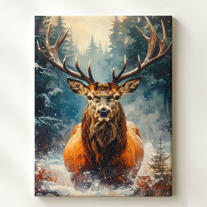 Majestic Winter Deer Canvas – Powerful Stag in Snowy Forest - Gifitto