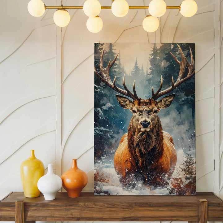 Majestic Winter Deer Canvas – Powerful Stag in Snowy Forest - Gifitto