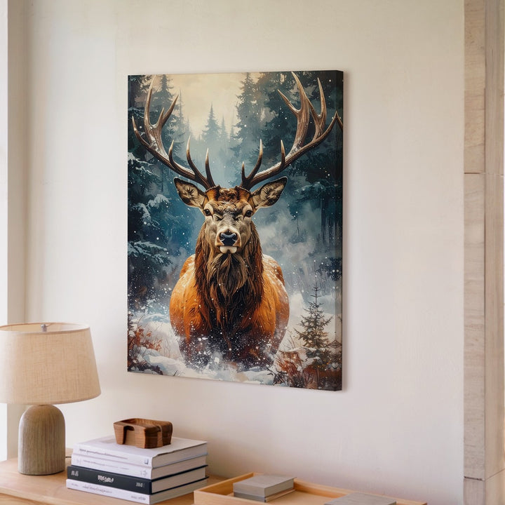 Majestic Winter Deer Canvas – Powerful Stag in Snowy Forest - Gifitto