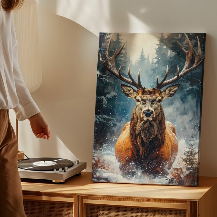 Majestic Winter Deer Canvas – Powerful Stag in Snowy Forest - Gifitto
