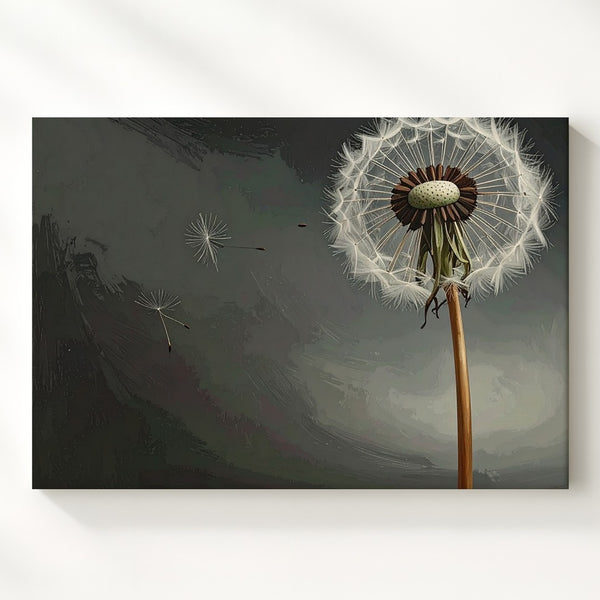 Dandelion in Seed Canvas – Minimalist Black & White Nature Art - Gifitto