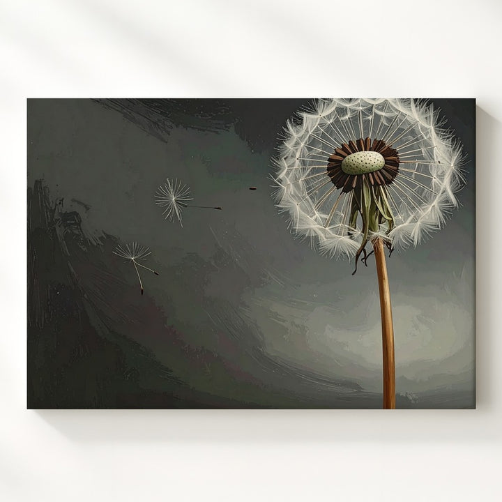 Dandelion in Seed Canvas – Minimalist Black & White Nature Art - Gifitto