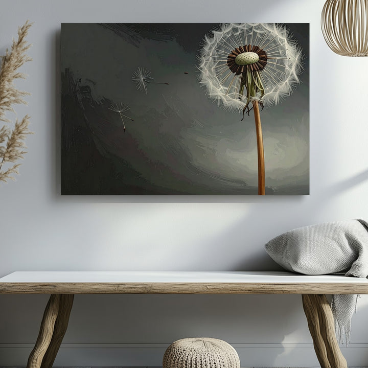 Dandelion in Seed Canvas – Minimalist Black & White Nature Art - Gifitto