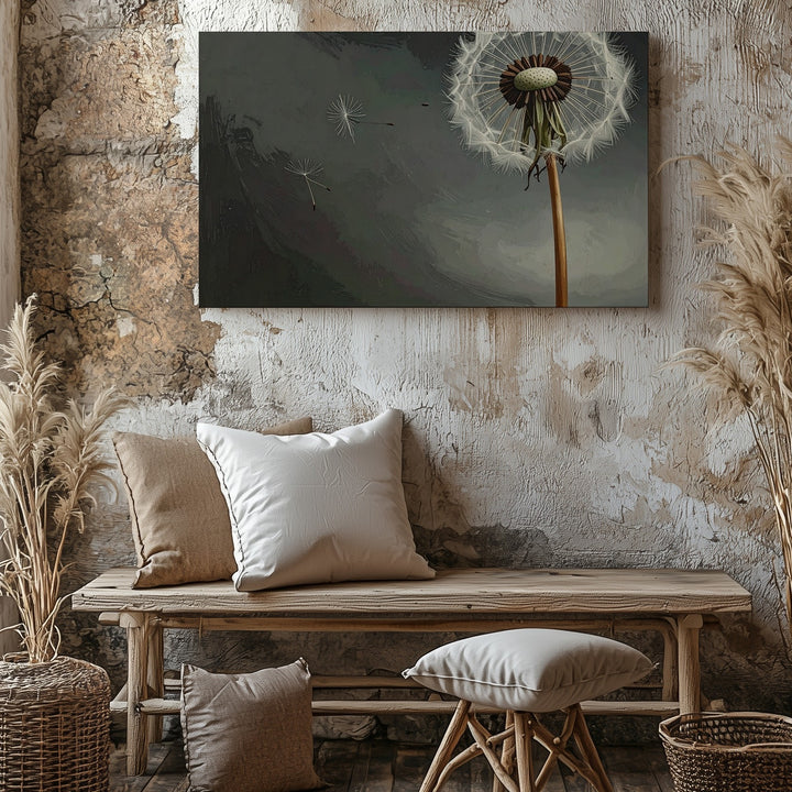 Dandelion in Seed Canvas – Minimalist Black & White Nature Art - Gifitto