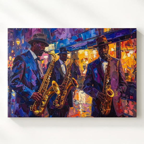 Night Jazz Street Canvas – Vibrant Impressionist Urban Music Scene - Gifitto