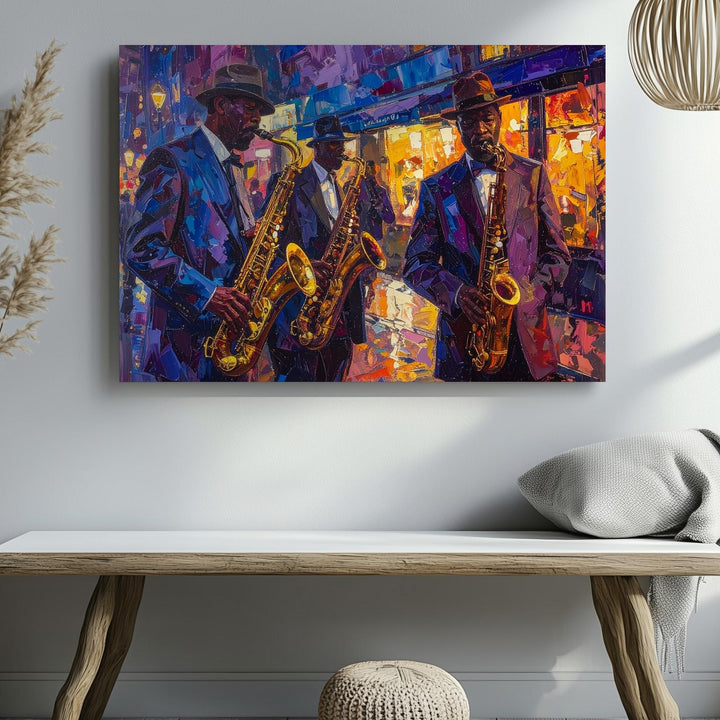 Night Jazz Street Canvas – Vibrant Impressionist Urban Music Scene - Gifitto