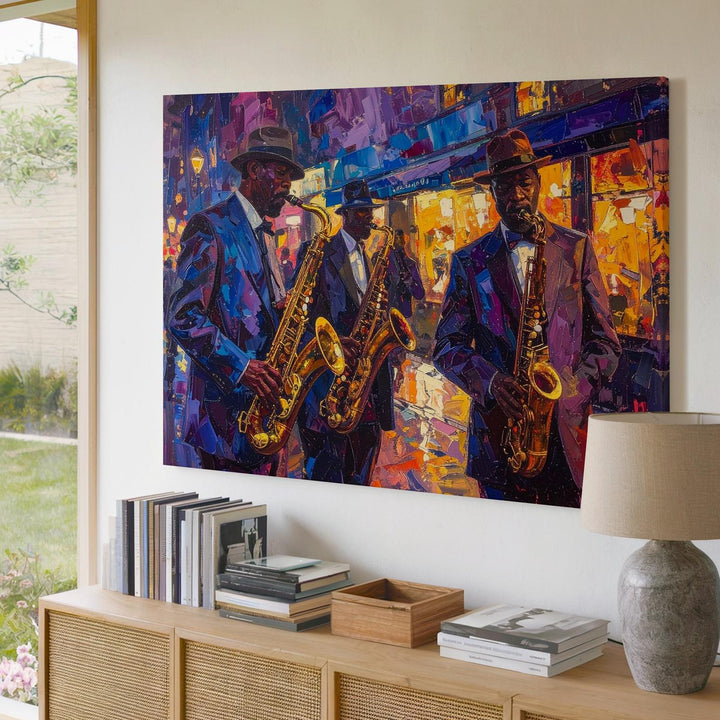 Night Jazz Street Canvas – Vibrant Impressionist Urban Music Scene - Gifitto