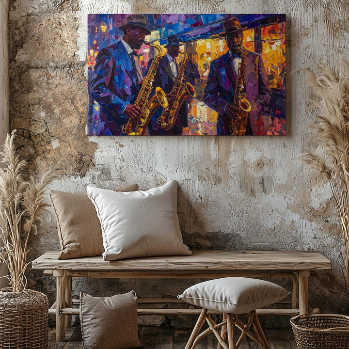 Night Jazz Street Canvas – Vibrant Impressionist Urban Music Scene - Gifitto