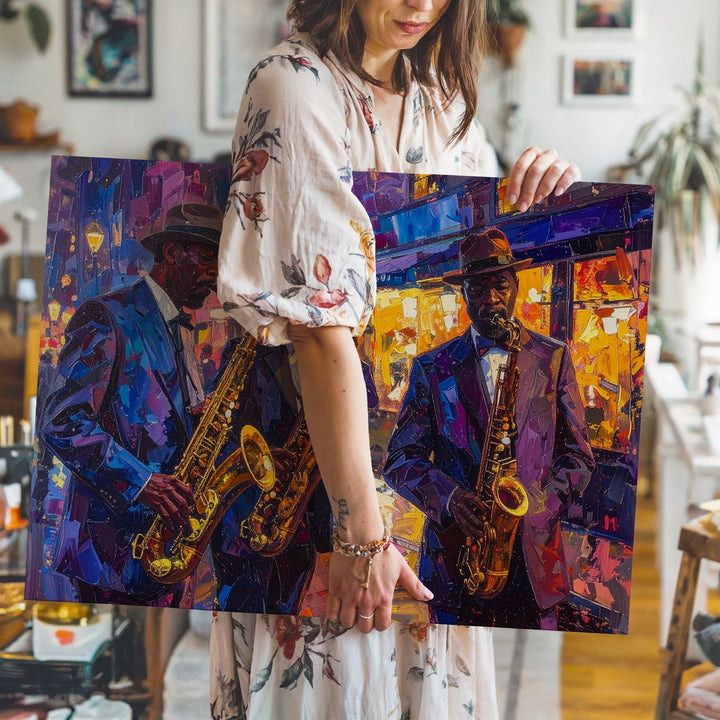 Night Jazz Street Canvas – Vibrant Impressionist Urban Music Scene - Gifitto