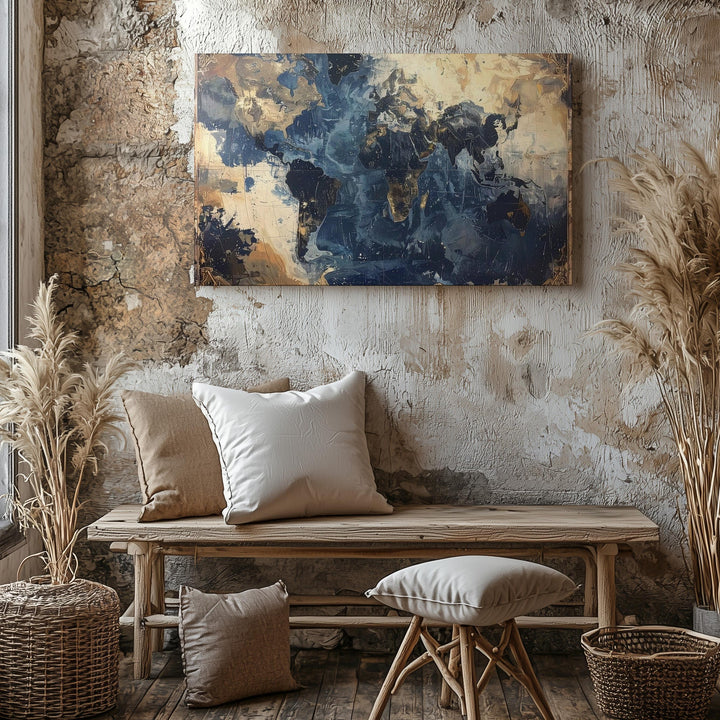 Vintage World Map Canvas – Antique Nautical Style in Navy & Gold Tones - Gifitto