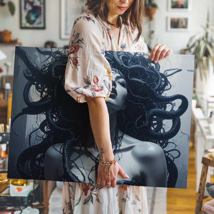 Modern Medusa Canvas – Gothic Serpent-Haired Goddess Wall Art - Gifitto