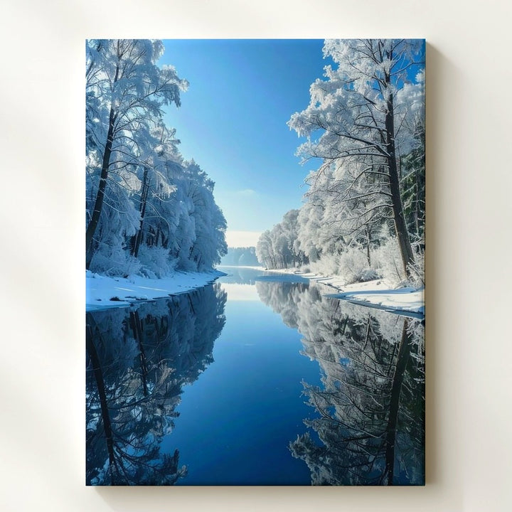 Winter River Reflection Canvas – Serene Snowy Landscape - Gifitto