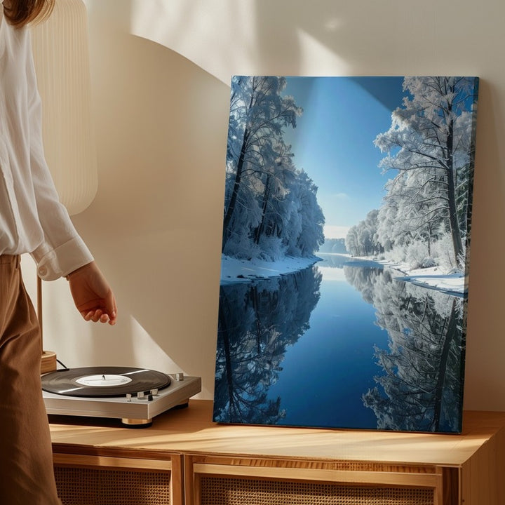 Winter River Reflection Canvas – Serene Snowy Landscape - Gifitto
