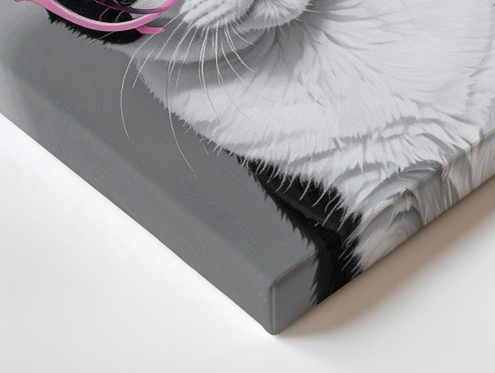Pink Glasses Cat Canvas – Minimalist Black & White Feline with Retro Charm - Gifitto