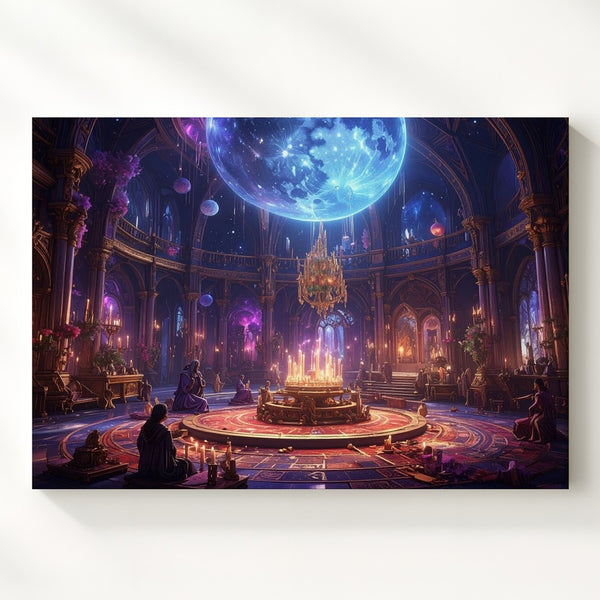 Lunar Gathering Canvas – Mystical Arcane Hall with Floating Candles and Crystals - Gifitto