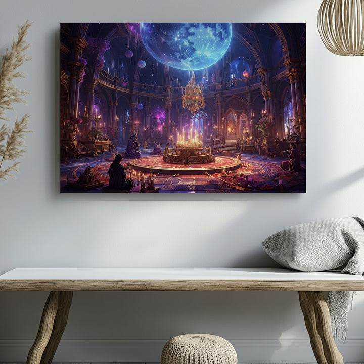 Lunar Gathering Canvas – Mystical Arcane Hall with Floating Candles and Crystals - Gifitto