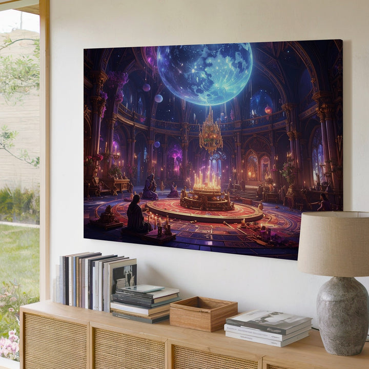 Lunar Gathering Canvas – Mystical Arcane Hall with Floating Candles and Crystals - Gifitto