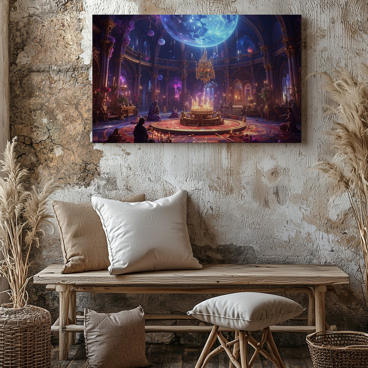Lunar Gathering Canvas – Mystical Arcane Hall with Floating Candles and Crystals - Gifitto