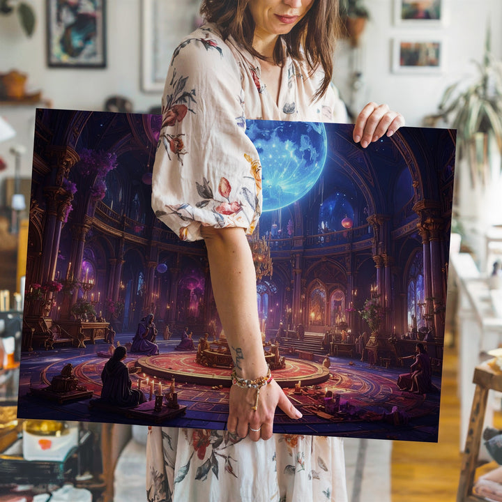 Lunar Gathering Canvas – Mystical Arcane Hall with Floating Candles and Crystals - Gifitto