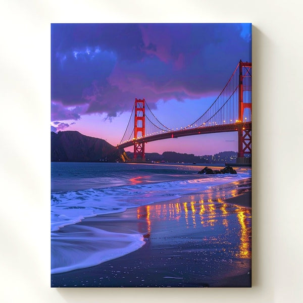 Golden Gate Bridge Canvas – Serene Sunset Reflection Over the Bay
