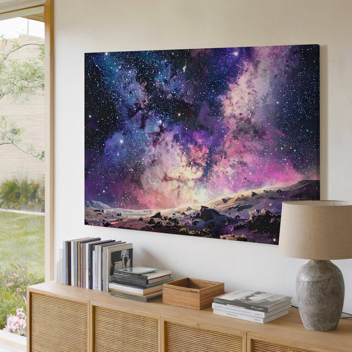 Galactic Slice Canvas – Vertical Starfield with Dusty Arm and Soft Gradient - Gifitto