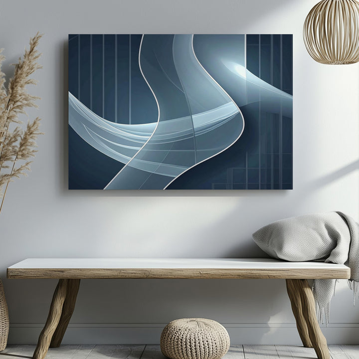 Luminous Ribbon Flow Canvas – Futuristic Abstract Light on Deep Blue - Gifitto
