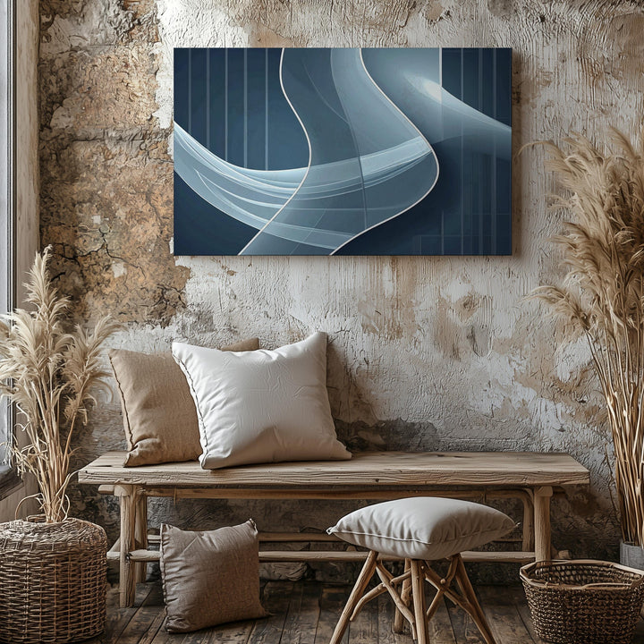 Luminous Ribbon Flow Canvas – Futuristic Abstract Light on Deep Blue - Gifitto