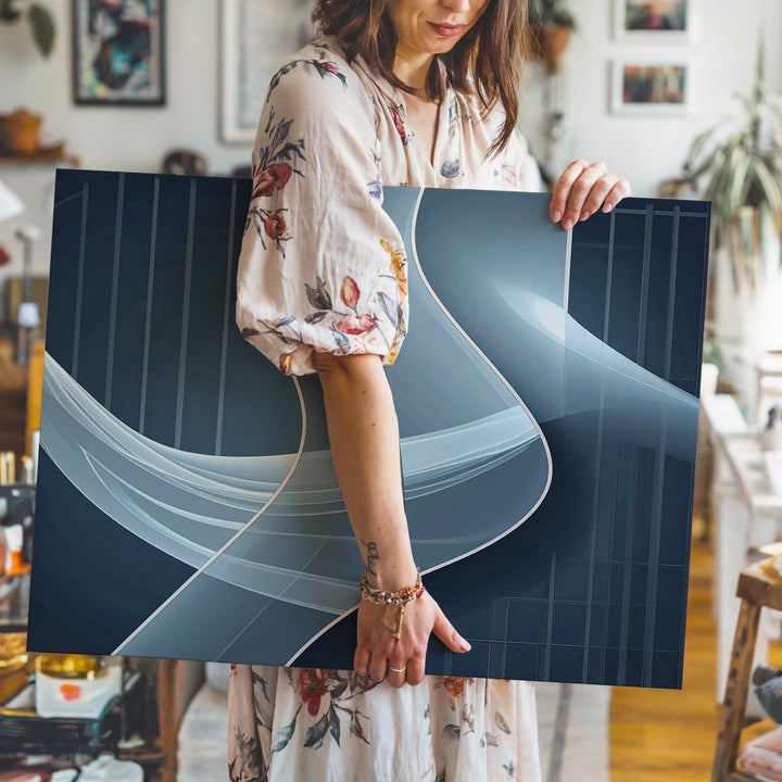 Luminous Ribbon Flow Canvas – Futuristic Abstract Light on Deep Blue - Gifitto