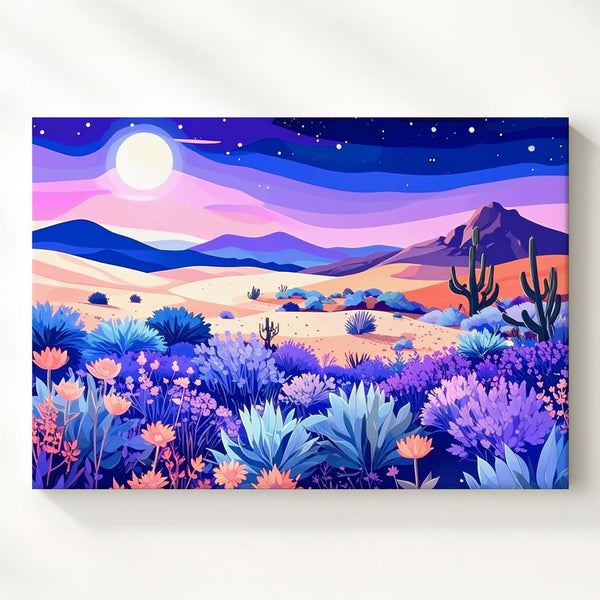 Twilight Desert Bloom Canvas – Dreamy Pastel Landscape Illustration - Gifitto