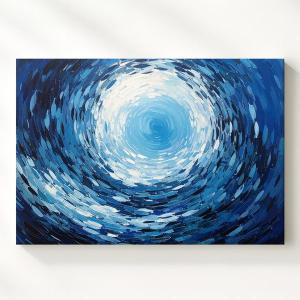 Spiraling Fish Vortex Canvas – Mesmerizing Deep Ocean Art