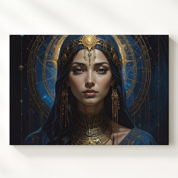 Celestial Oracle Canvas – Blue-Robed Star Priestess Wall Art - Gifitto