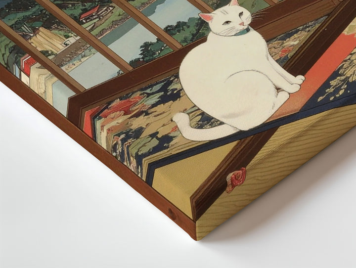 Serene Shoji Cat Canvas – Japanese Woodblock-Inspired Peaceful Window Scene - Gifitto