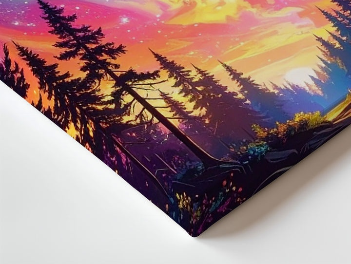 Aurora Forest Canvas – Neon Sky Over Majestic Pine Silhouettes - Gifitto