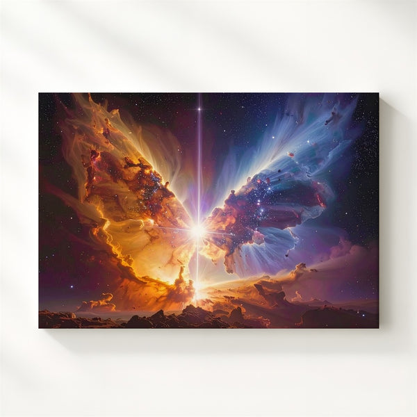 Cosmic Butterfly Nebula Canvas – Golden and Blue Bipolar Gas Wings - Gifitto
