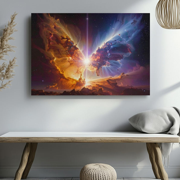 Cosmic Butterfly Nebula Canvas – Golden and Blue Bipolar Gas Wings - Gifitto
