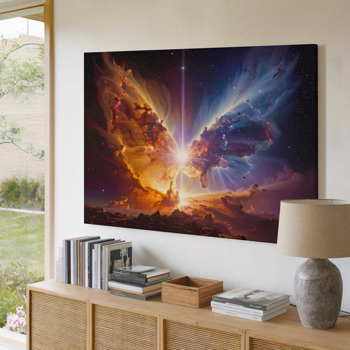 Cosmic Butterfly Nebula Canvas – Golden and Blue Bipolar Gas Wings - Gifitto
