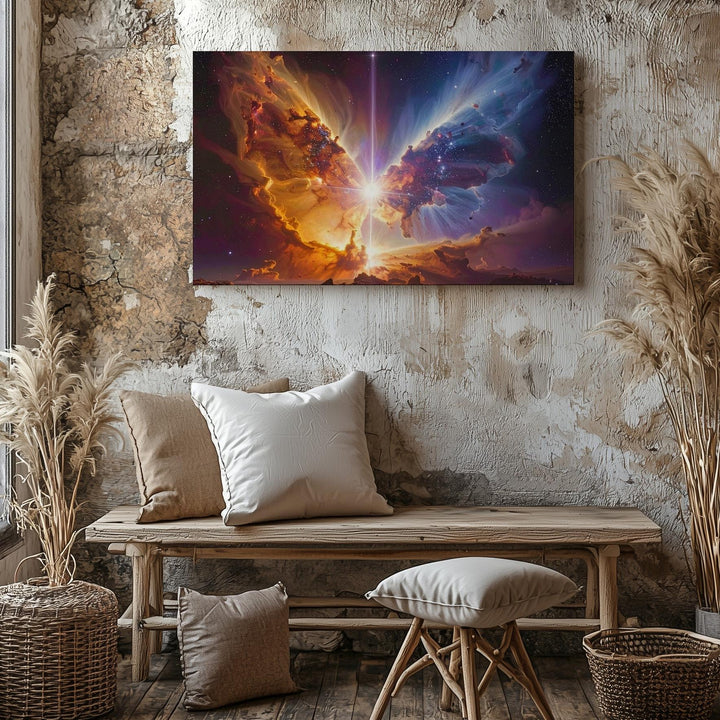 Cosmic Butterfly Nebula Canvas – Golden and Blue Bipolar Gas Wings - Gifitto
