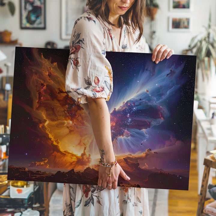 Cosmic Butterfly Nebula Canvas – Golden and Blue Bipolar Gas Wings - Gifitto