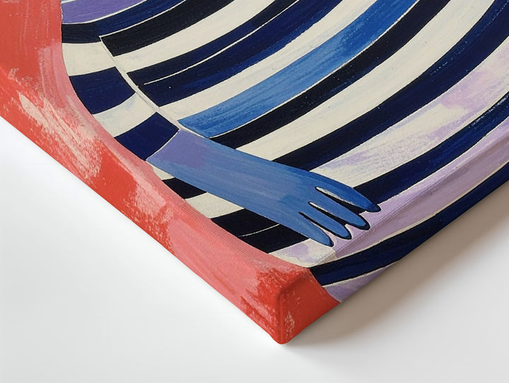 Waving Blue Cat Canvas – Playful Striped Feline in Folk Art Style - Gifitto