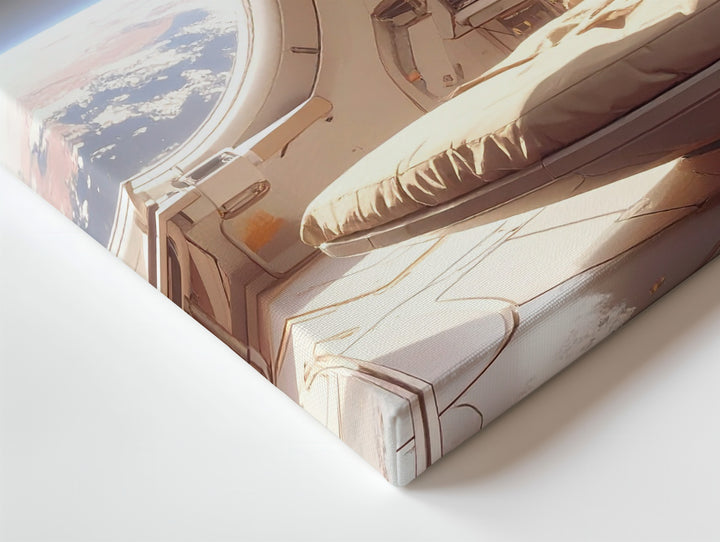 Futuristic Space Station Interior Canvas – Cozy Room with Circular Window and Distant Planet View - Gifitto