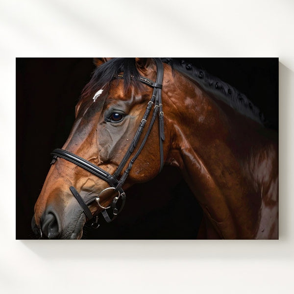 Elegant Brown Horse Portrait Canvas – Detailed Equestrian Bridle Art - Gifitto