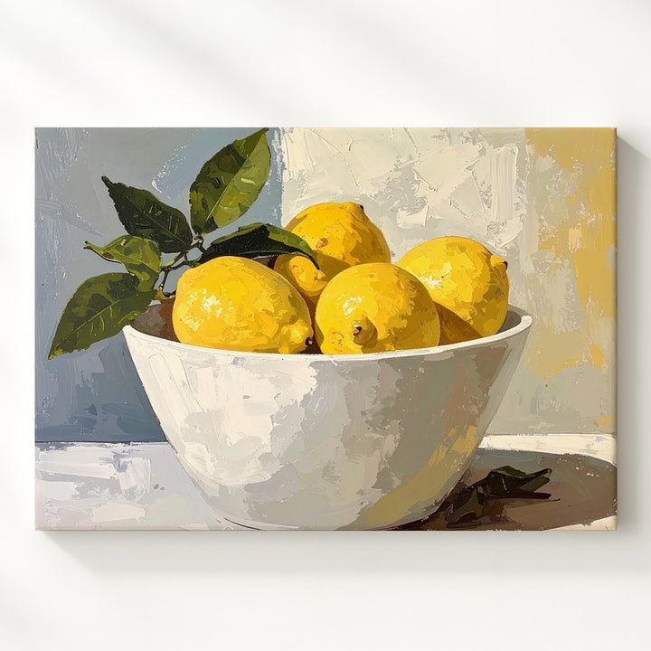 Minimalist Lemon Bowl Canvas – Serene Fruit Art - Gifitto