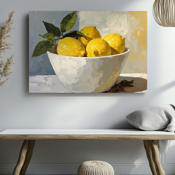 Minimalist Lemon Bowl Canvas – Serene Fruit Art - Gifitto