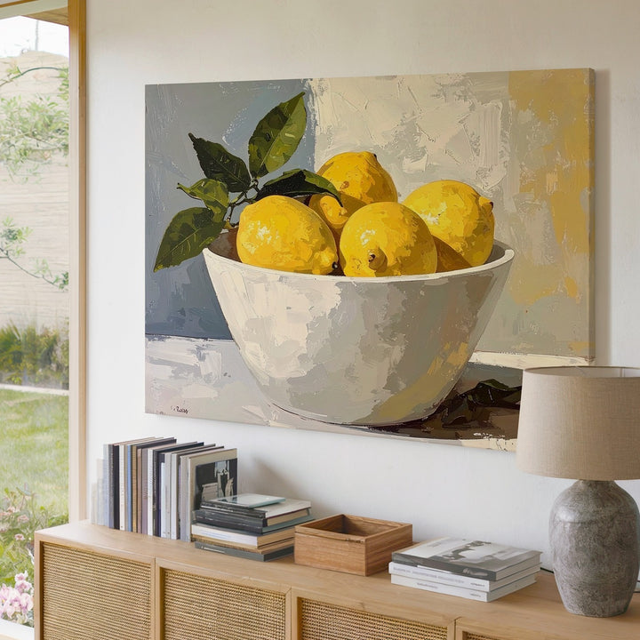Minimalist Lemon Bowl Canvas – Serene Fruit Art - Gifitto