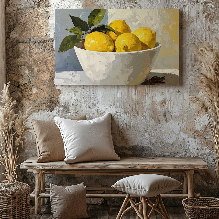 Minimalist Lemon Bowl Canvas – Serene Fruit Art - Gifitto