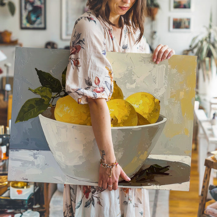 Minimalist Lemon Bowl Canvas – Serene Fruit Art - Gifitto