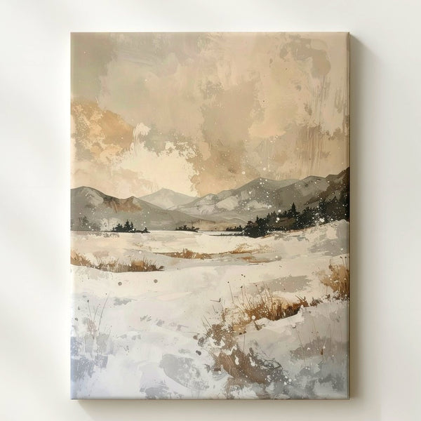 Abstract Winter Landscape Canvas – Minimalist Snowfall Scene in Neutral Tones - Gifitto