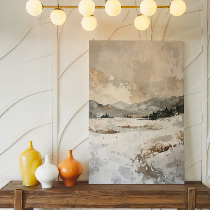 Abstract Winter Landscape Canvas – Minimalist Snowfall Scene in Neutral Tones - Gifitto