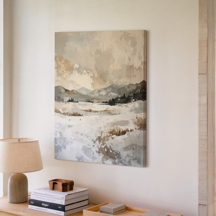 Abstract Winter Landscape Canvas – Minimalist Snowfall Scene in Neutral Tones - Gifitto
