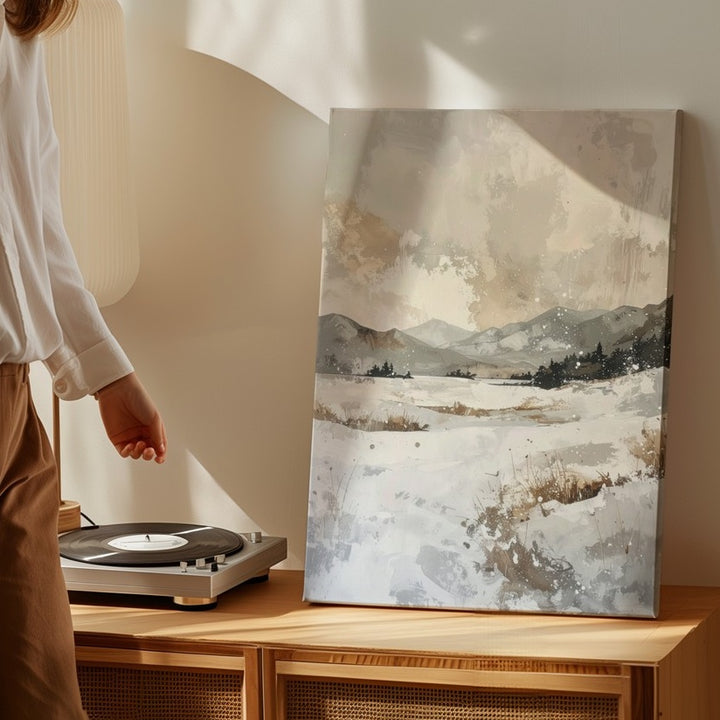Abstract Winter Landscape Canvas – Minimalist Snowfall Scene in Neutral Tones - Gifitto